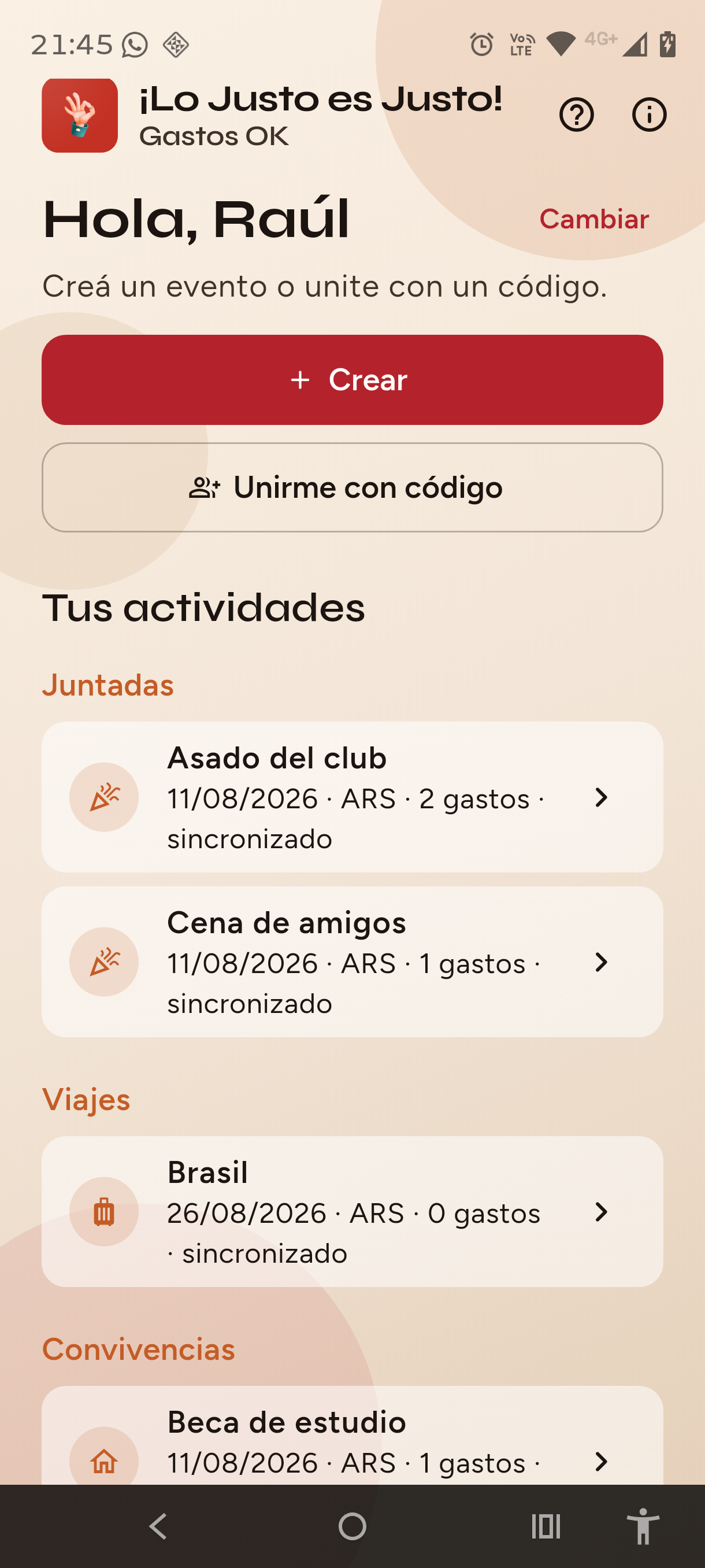 App ¡Lo Justo es Justo!, Gastos OK